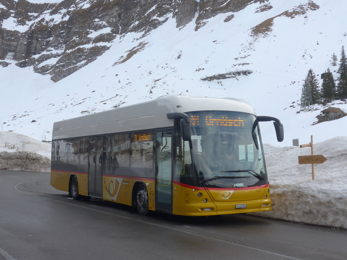 (214'013) - PostAuto Ostschweiz - SG 426'001 - Hess am 1. Februar 2020 in Schwgalp, Sntis-Schwebebahn