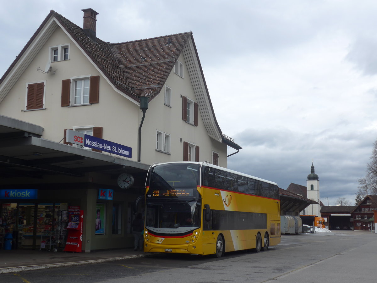 (214'046) - PostAuto Ostschweiz - SG 445'309 - Alexander Dennis am 1. Februar 2020 beim Bahnhof Nesslau-Neu St. Johann