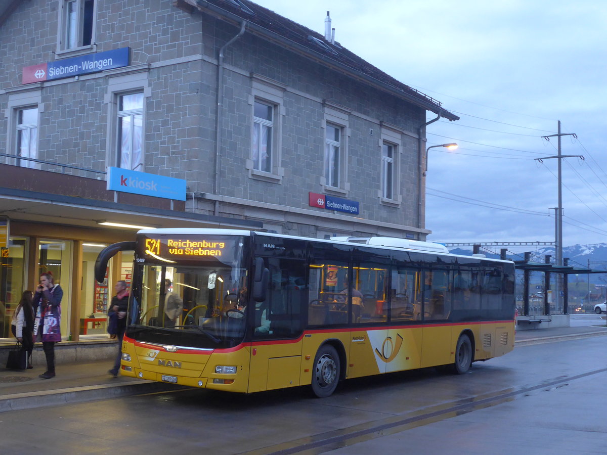 (214'077) - PostAuto Ostschweiz - SZ 120'606 - MAN (ex Kistler, Reichenburg) am 1. Februar 2020 beim Bahnhof Siebnen-Wangen