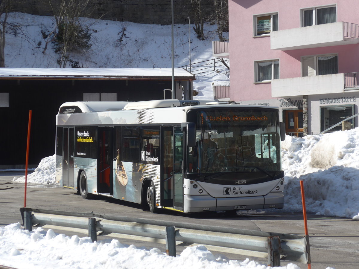 (214'159) - AAGU Altdorf - Nr. 3/UR 9443 - Hess am 9. Februar 2020 beim Bahnhof Gschenen