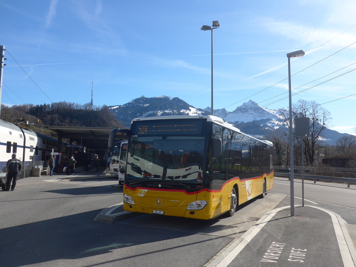 (214'182) - Niederer, Filzbach - Nr. 2/GL 47 - Mercedes am 15. Februar 2020 beim Bahnhof Ziegelbrcke