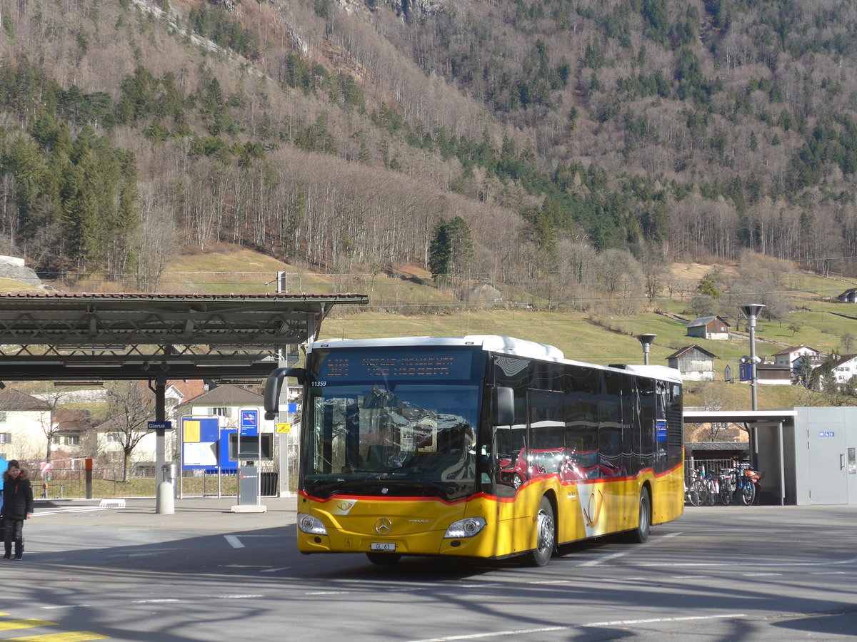 (214'195) - Niederer, Filzbach - Nr. 3/GL 61 - Mercedes am 15. Februar 2020 beim Bahnhof Glarus