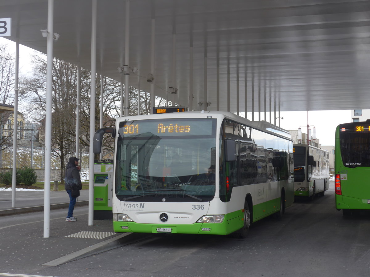 (214'250) - transN, La Chaux-de-Fonds - Nr. 336/NE 98'336 - Mercedes am 16. Februar 2020 beim Bahnhof La Chaux-de-Fonds