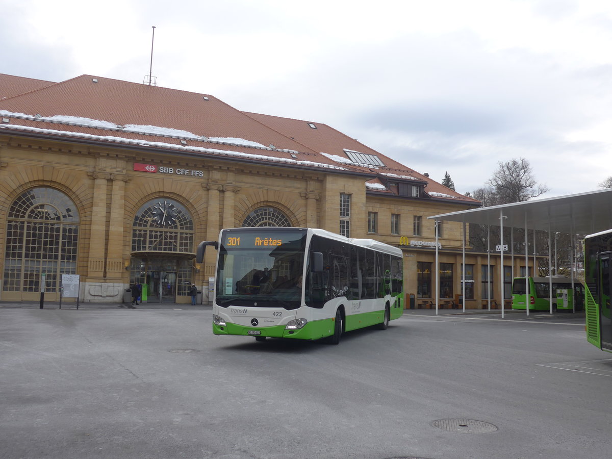 (214'262) - transN, La Chaux-de-Fonds - Nr. 422/NE 195'422 - Mercedes am 16. Februar 2020 beim Bahnhof La Chaux-de-Fonds