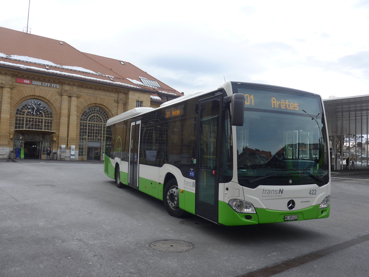 (214'263) - transN, La Chaux-de-Fonds - Nr. 422/NE 195'422 - Mercedes am 16. Februar 2020 beim Bahnhof La Chaux-de-Fonds