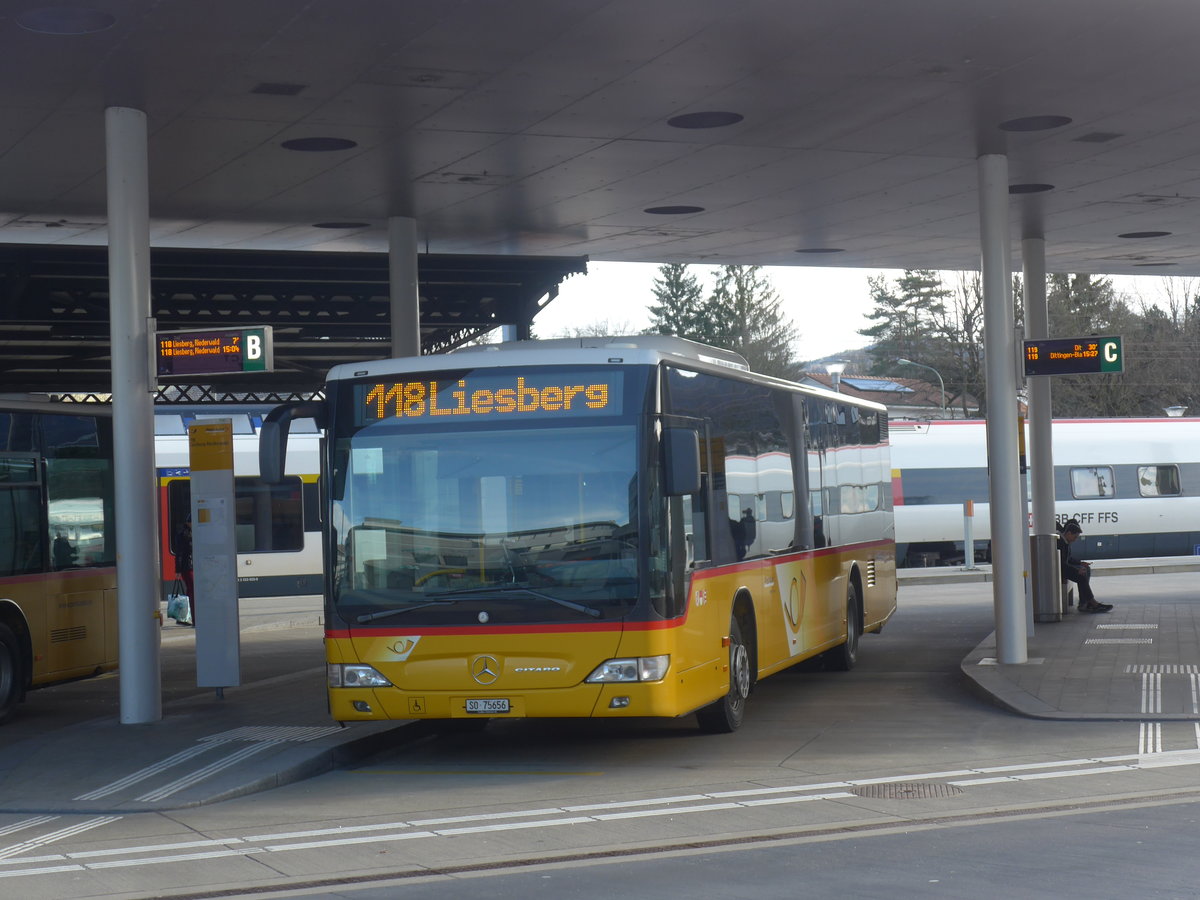 (214'325) - Steiner, Grindel - SO 75'656 - Mercedes (ex PostAuto Nordschweiz) am 16. Februar 2020 beim Bahnhof Laufen