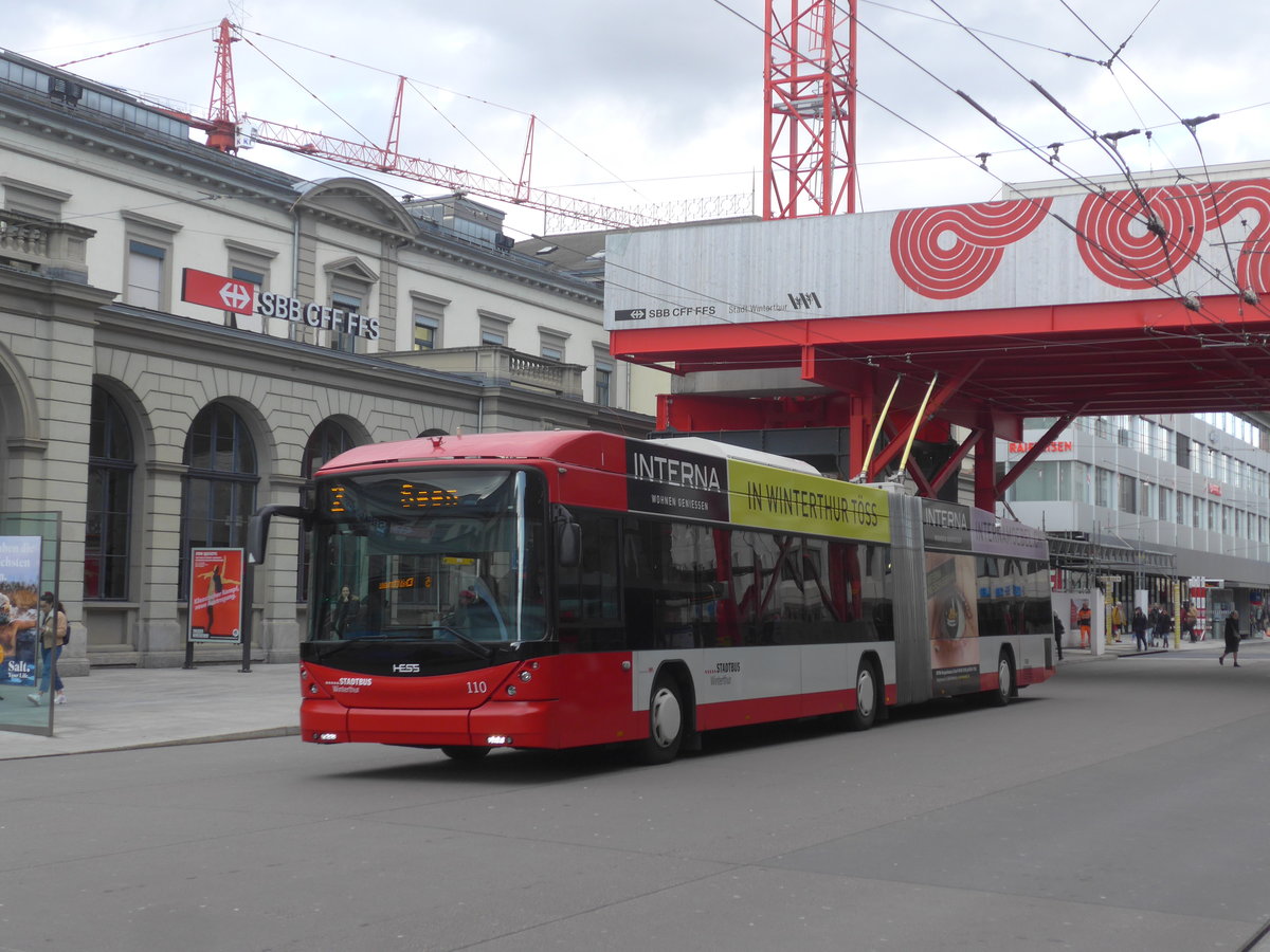 (214'447) - SW Winterthur - Nr. 110 - Hess/Hess Gelenktrolleybus am 18. Februar 2020 beim Hauptbahnhof Winterthur