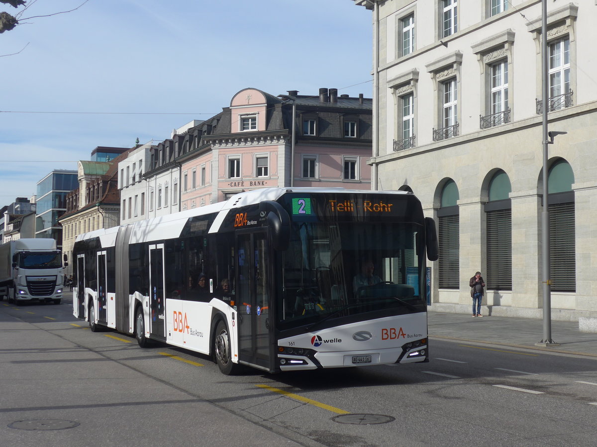 (214'586) - BBA Aarau - Nr. 161/BE 441'161 - Solaris am 20. Februar 2020 beim Bahnhof Aarau