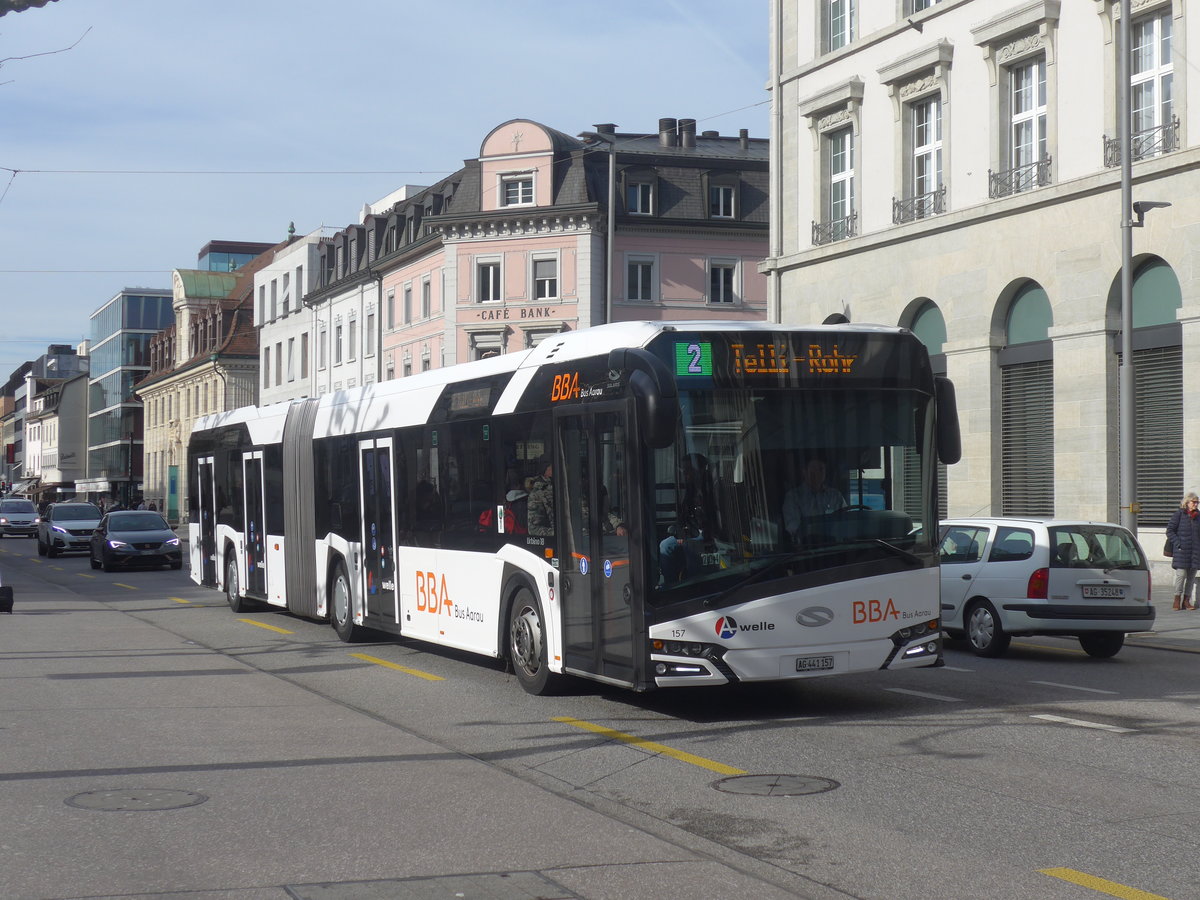 (214'593) - BBA Aarau - Nr. 157/AG 441'157 - Solaris am 20. Februar 2020 beim Bahnhof Aarau