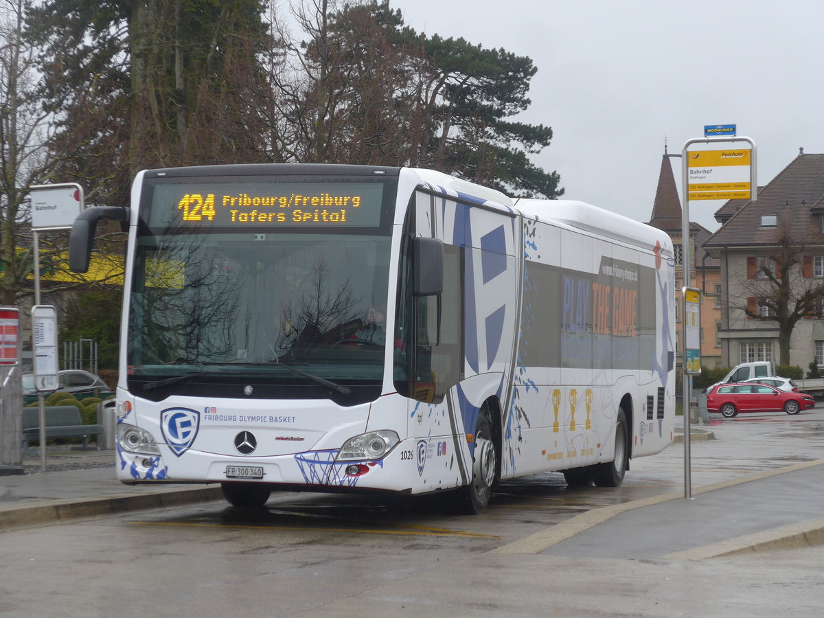 (215'057) - TPF Fribourg - Nr. 1026/FR 300'340 - Mercedes am 2. Mrz 2020 beim Bahnhof Ddingen