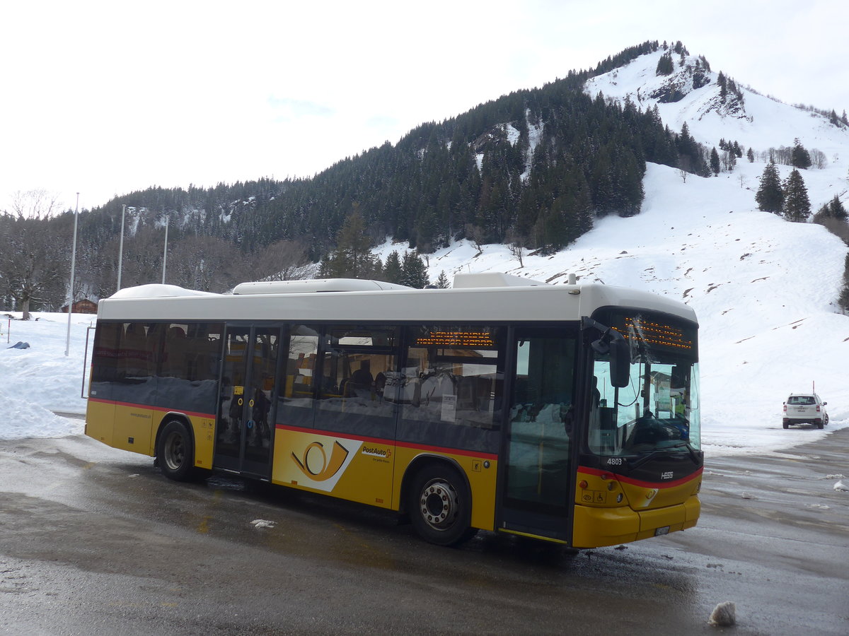 (215'099) - PostAuto Bern - BE 403'166 - Scania/Hess (ex AVG Meiringen Nr. 66; ex Steiner, Messen) am 8. Mrz 2020 auf der Schwarzwaldalp