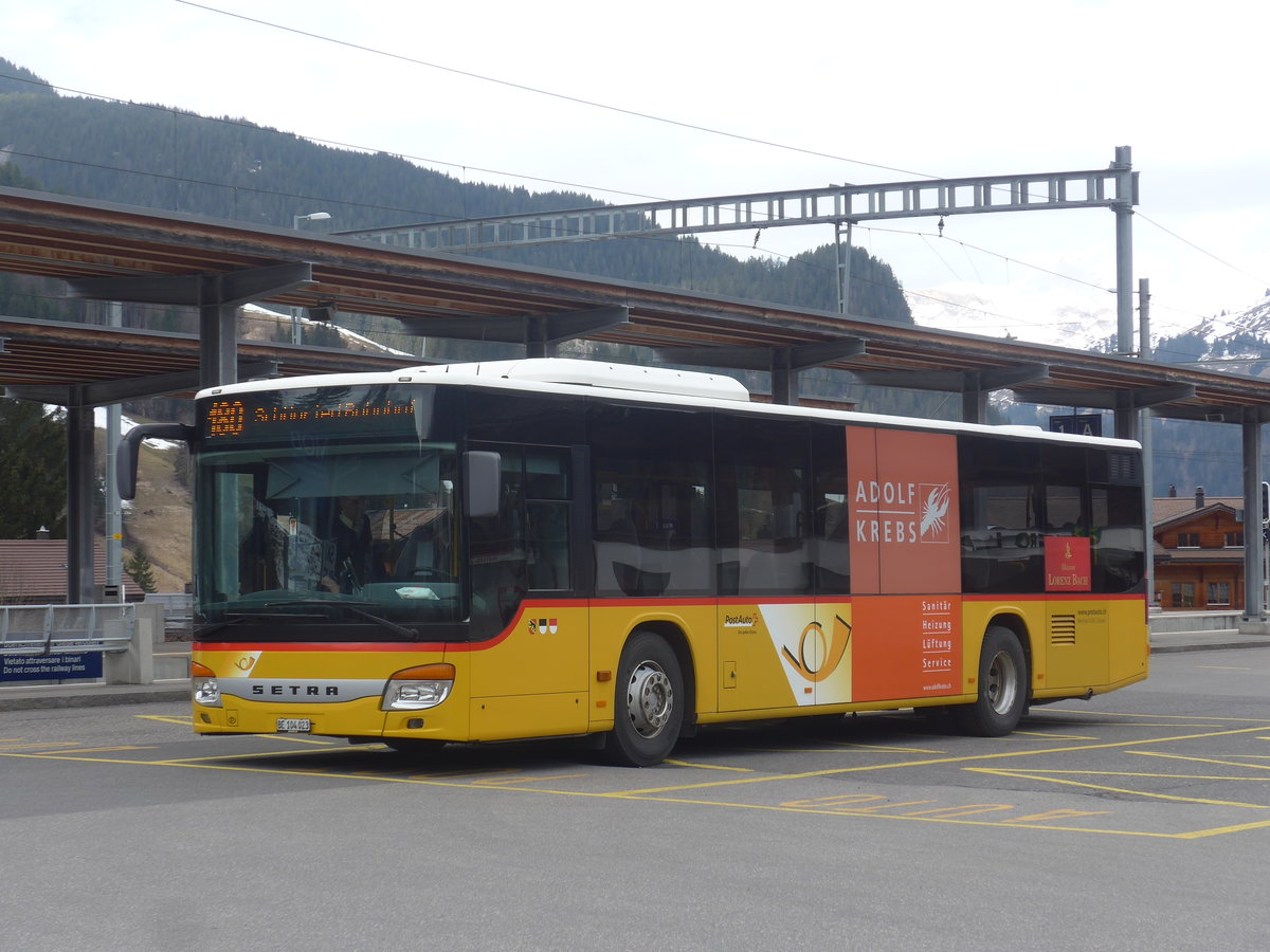(215'131) - Kbli, Gstaad - BE 104'023 - Setra (ex Nr. 1) am 14. Mrz 2020 beim Bahnhof Gstaad