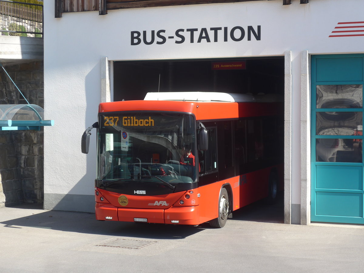 (215'544) - AFA Adelboden - Nr. 55/BE 611'055 - Scania/Hess am 25. Mrz 2020 in Adelboden, Busstation