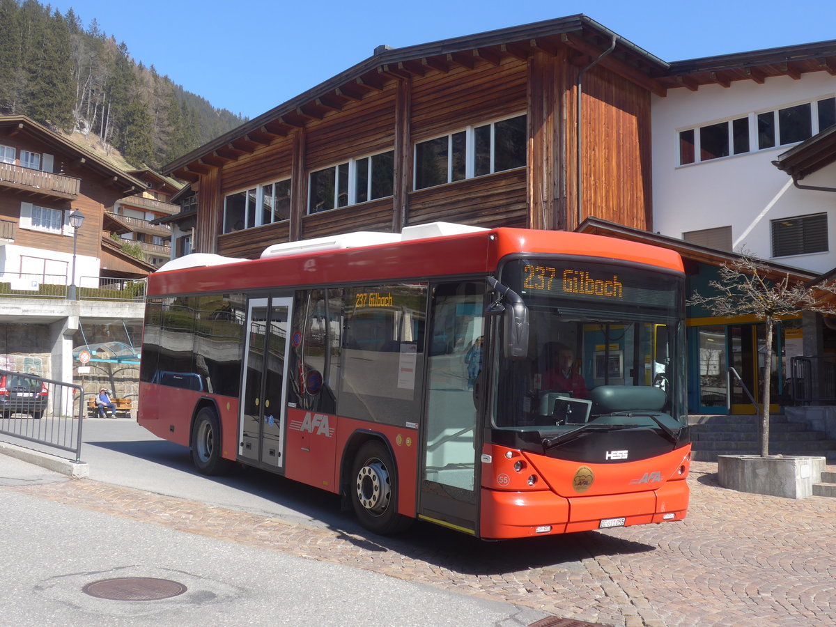 (215'546) - AFA Adelboden - Nr. 55/BE 611'055 - Scania/Hess am 25. Mrz 2020 in Adelboden, Busstation