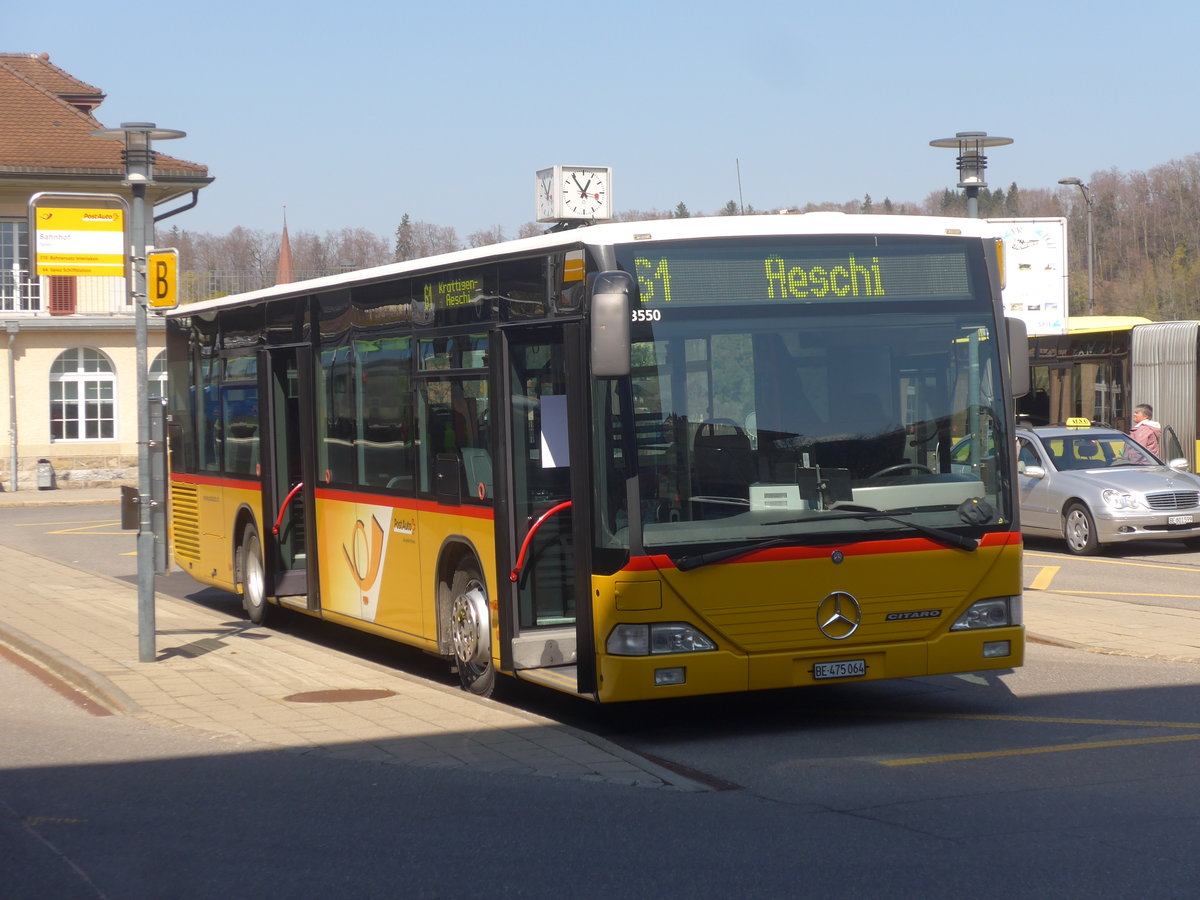(215'786) - PostAuto Bern - BE 475'064 - Mercedes (ex BE 700'282; ex Schmocker, Stechelberg Nr. 3) am 2. April 2020 beim Bahnhof Spiez