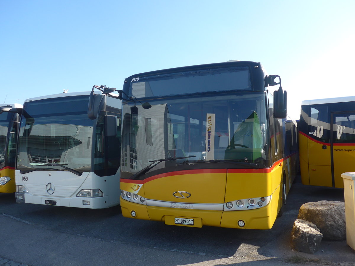 (215'859) - PostAuto Nordschweiz - SO 189'017 - Solaris (ex PostAuto Bern) am 4. April 2020 in Kerzers, Interbus