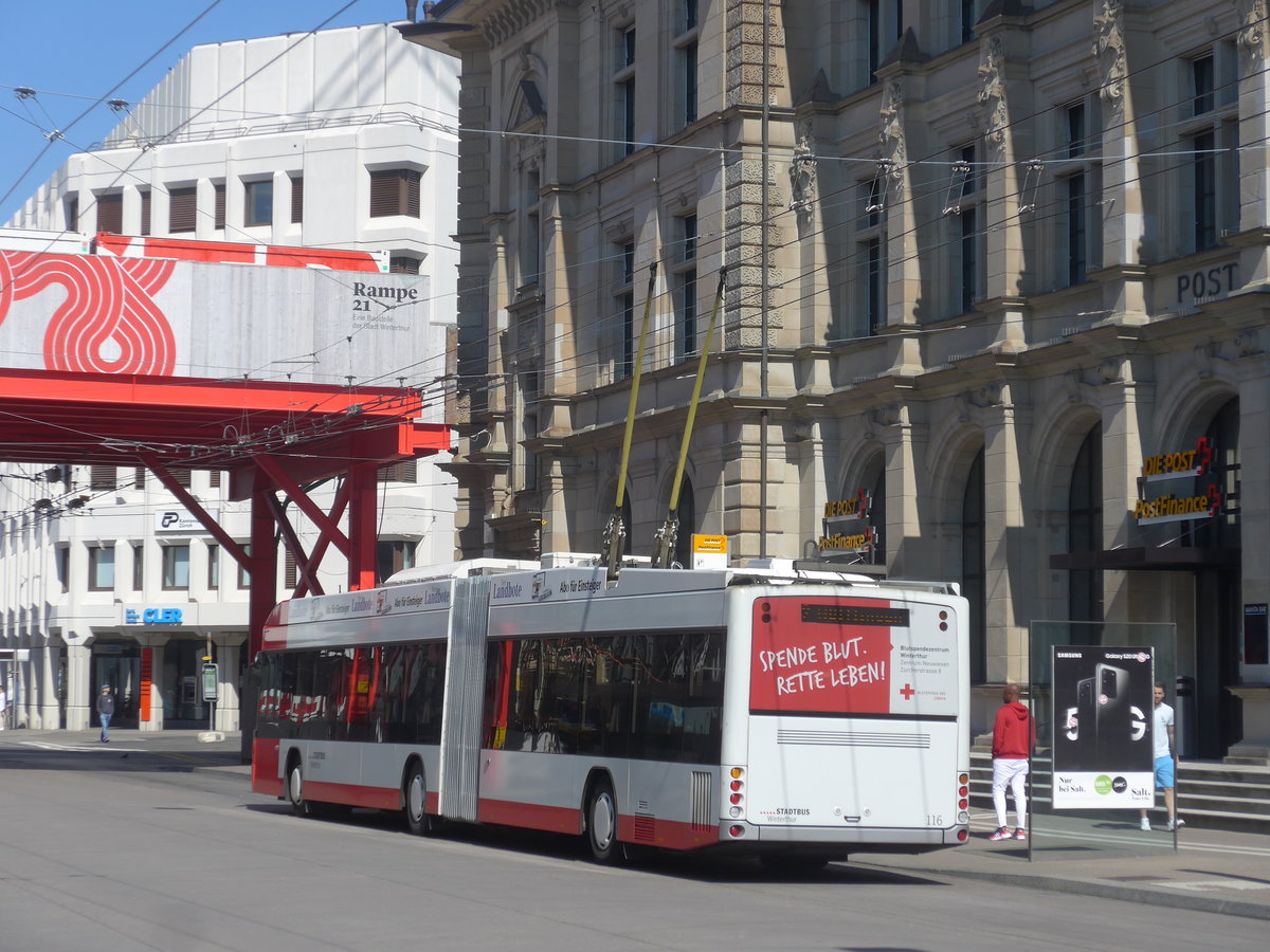 (215'919) - SW Winterthur - Nr. 116 - Hess/Hess Gelenktrolleybus am 6. April 2020 beim Hauptbahnhof Winterthur