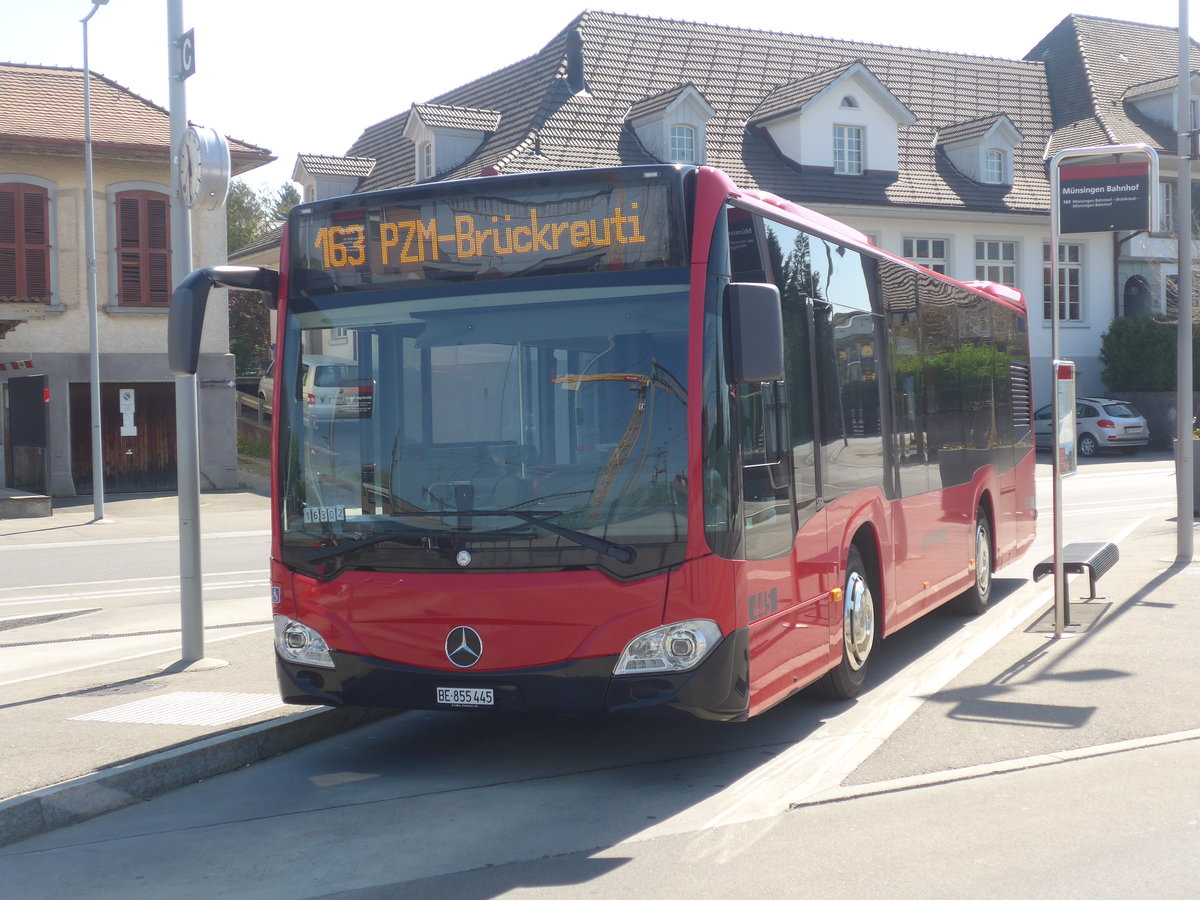 (216'343) - Bernmobil, Bern - Nr. 445/BE 855'445 - Mercedes am 22. April 2020 beim Bahnhof Mnsingen
