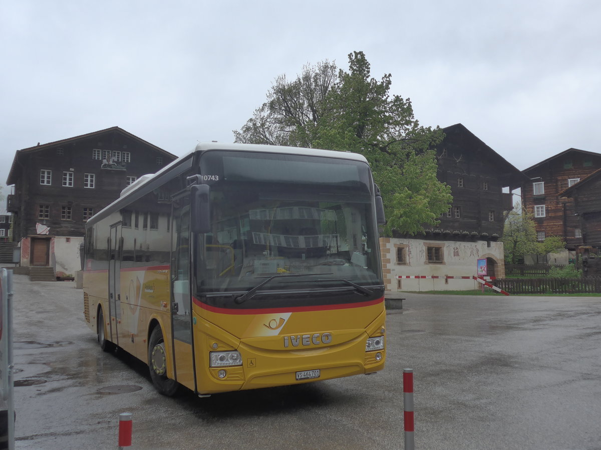 (216'630) - Seiler, Ernen - VS 464'701 - Iveco (ex PostAuto Wallis) am 2. Mai 2020 in Ernen, Dorfplatz