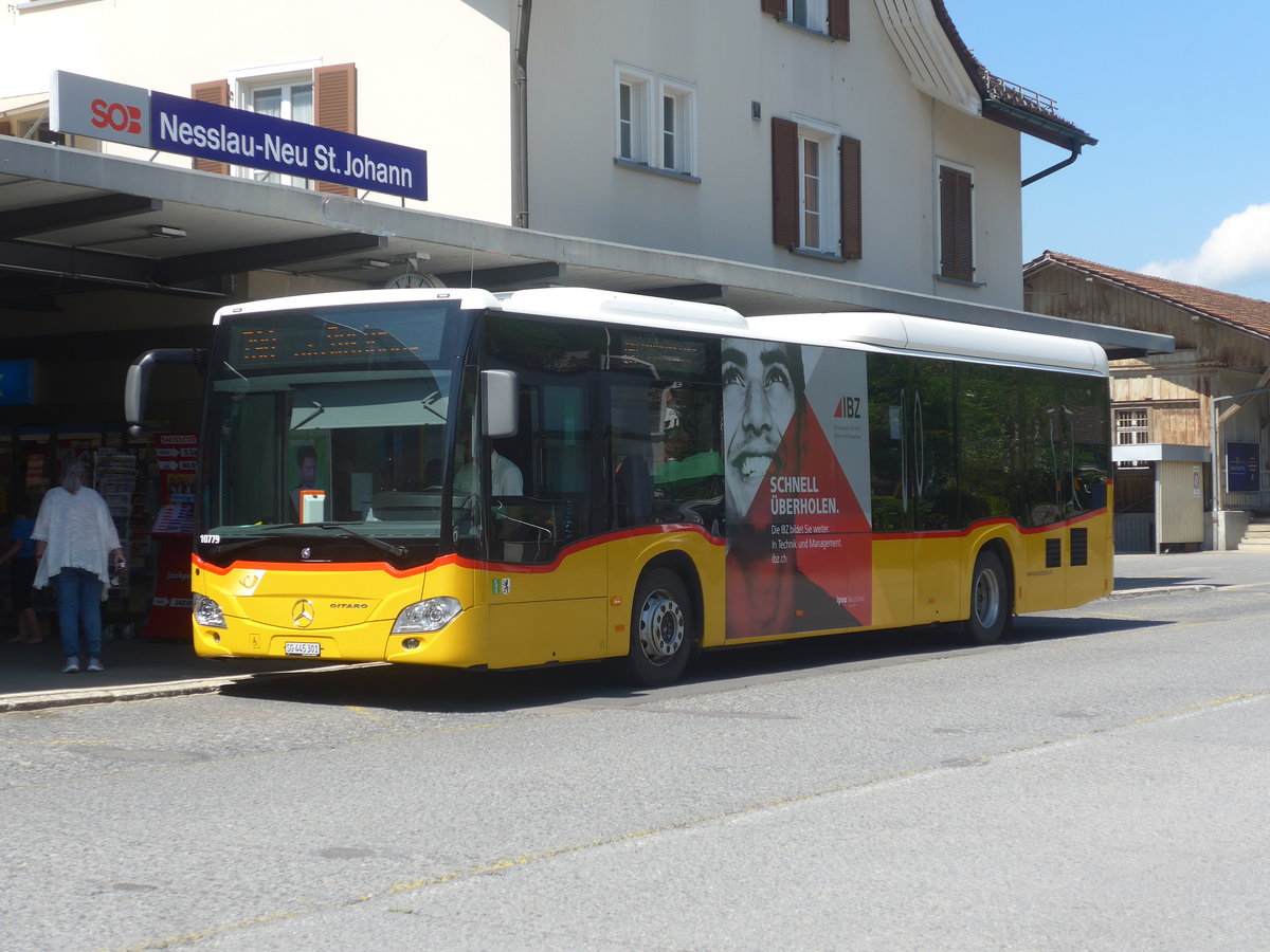 (216'814) - PostAuto Ostschweiz - SG 445'301 - Mercedes am 9. Mai 2020 beim Bahnhof Nesslau-Neu St. Johann