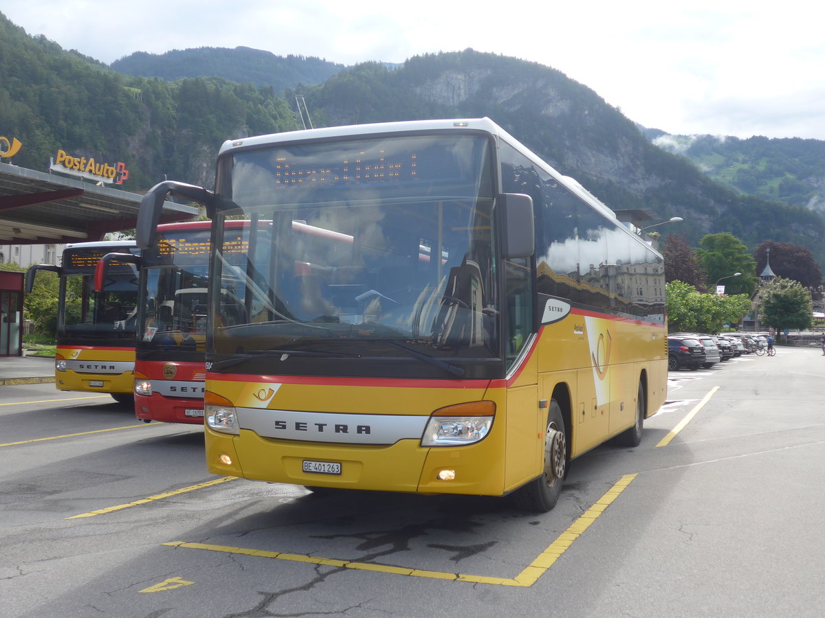 (218'074) - PostAuto Bern - BE 401'263 - Setra (ex AVG Meiringen Nr. 63) am 21. Juni 2020 in Meiringen, Postautostation