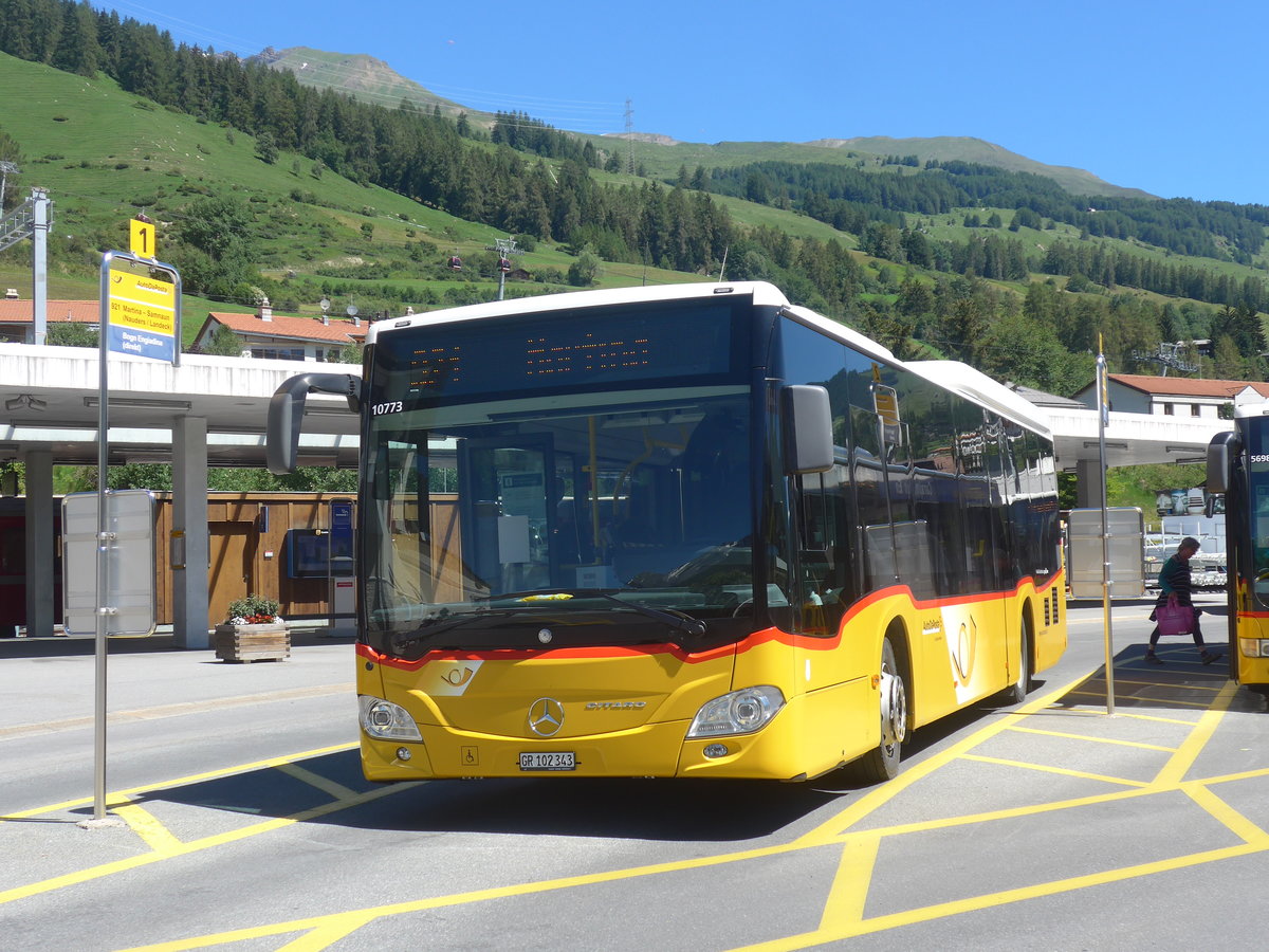 (218'474) - PostAuto Graubnden - GR 102'343 - Mercedes am 5. Juli 2020 beim Bahnhof Scuol-Tarasp