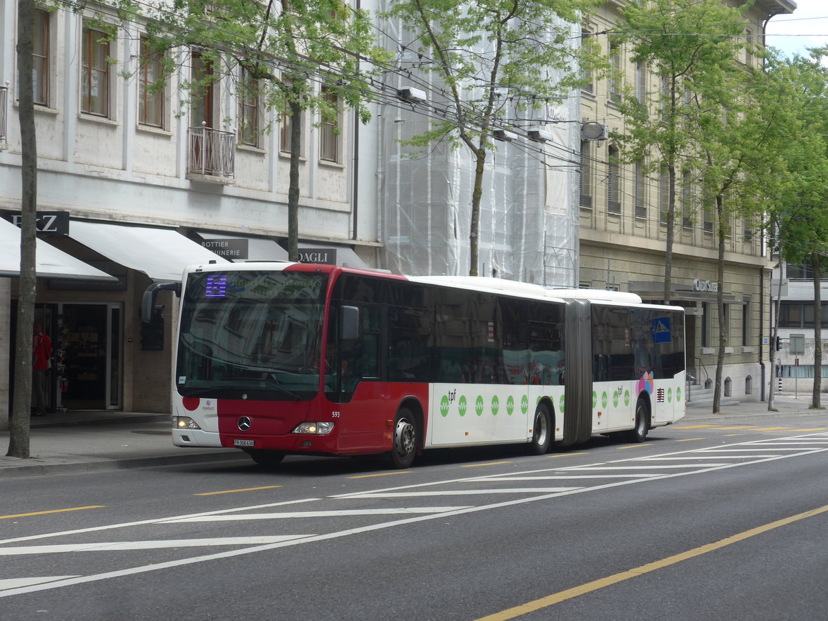 (218'507) - TPF Fribourg - Nr. 593/FR 300'438 - Mercedes am 6. Juli 2020 beim Bahnhof Fribourg