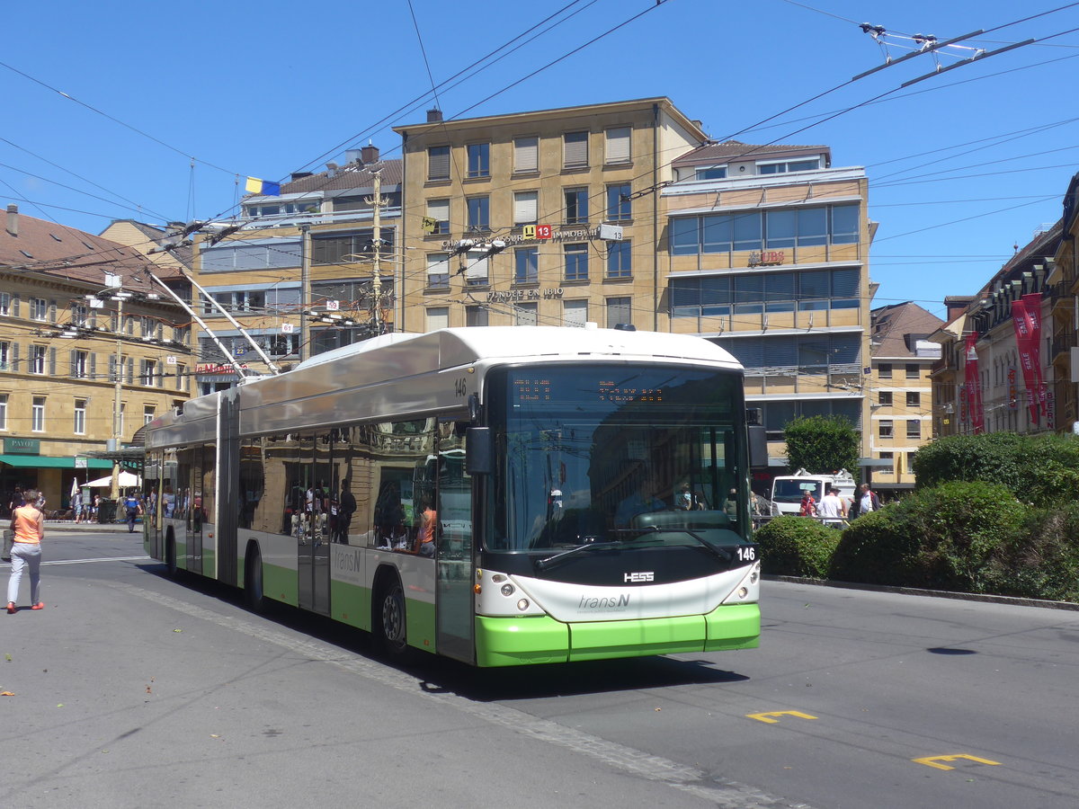 (218'550) - transN, La Chaux-de-Fonds - Nr. 146 - Hess/Hess Gelenktrolleybus (ex TN Neuchtel Nr. 146) am 6. Juli 2020 in Neuchtel, Place Pury