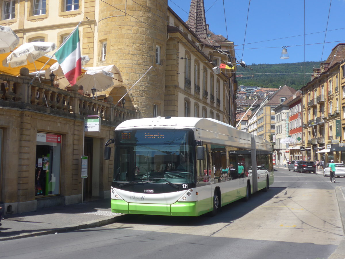 (218'556) - transN, La Chaux-de-Fonds - Nr. 131 - Hess/Hess Gelenktrolleybus (ex TN Neuchtel Nr. 131) am 6. Juli 2020 in Neuchtel, Place Pury