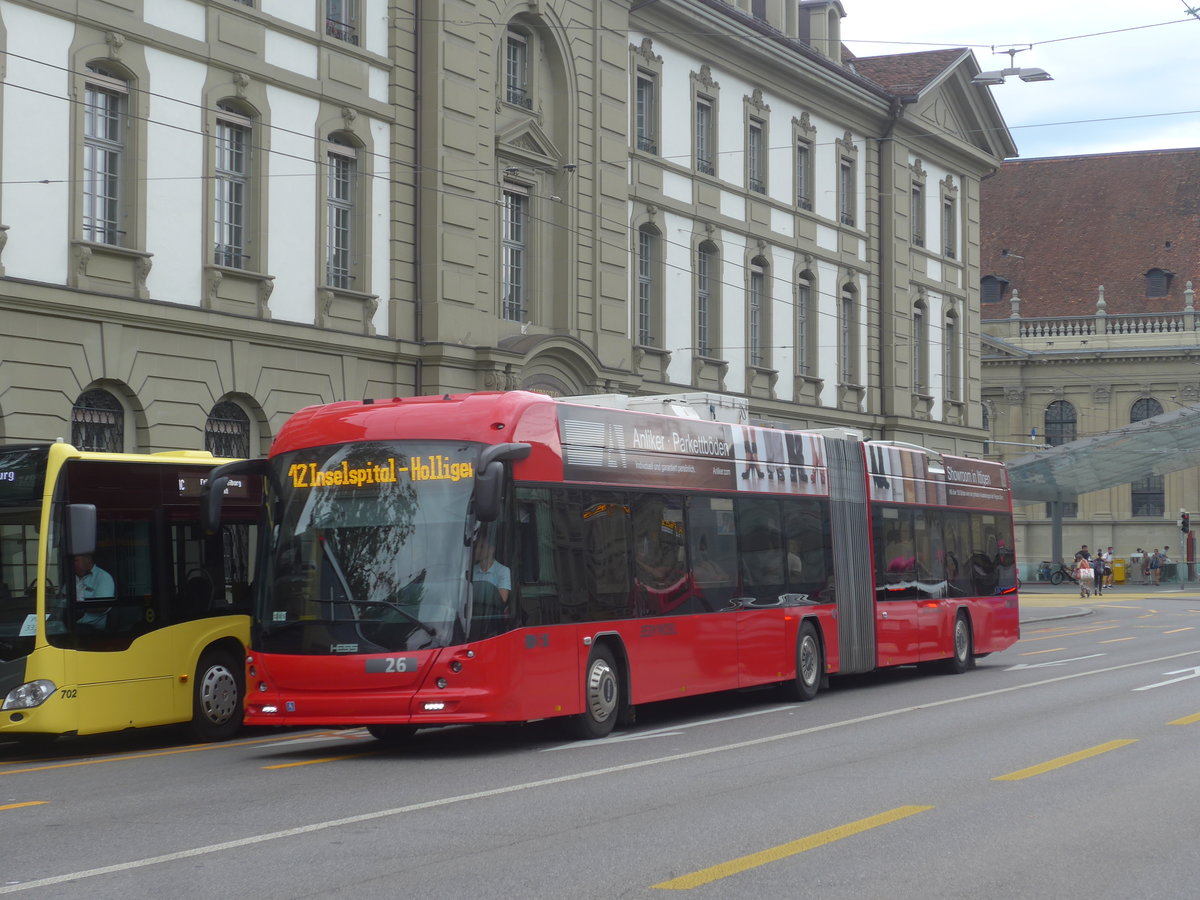 (219'442) - Bernmobil, Bern - Nr. 26 - Hess/Hess Gelenktrolleybus am 2. August 2020 beim Bahnhof Bern