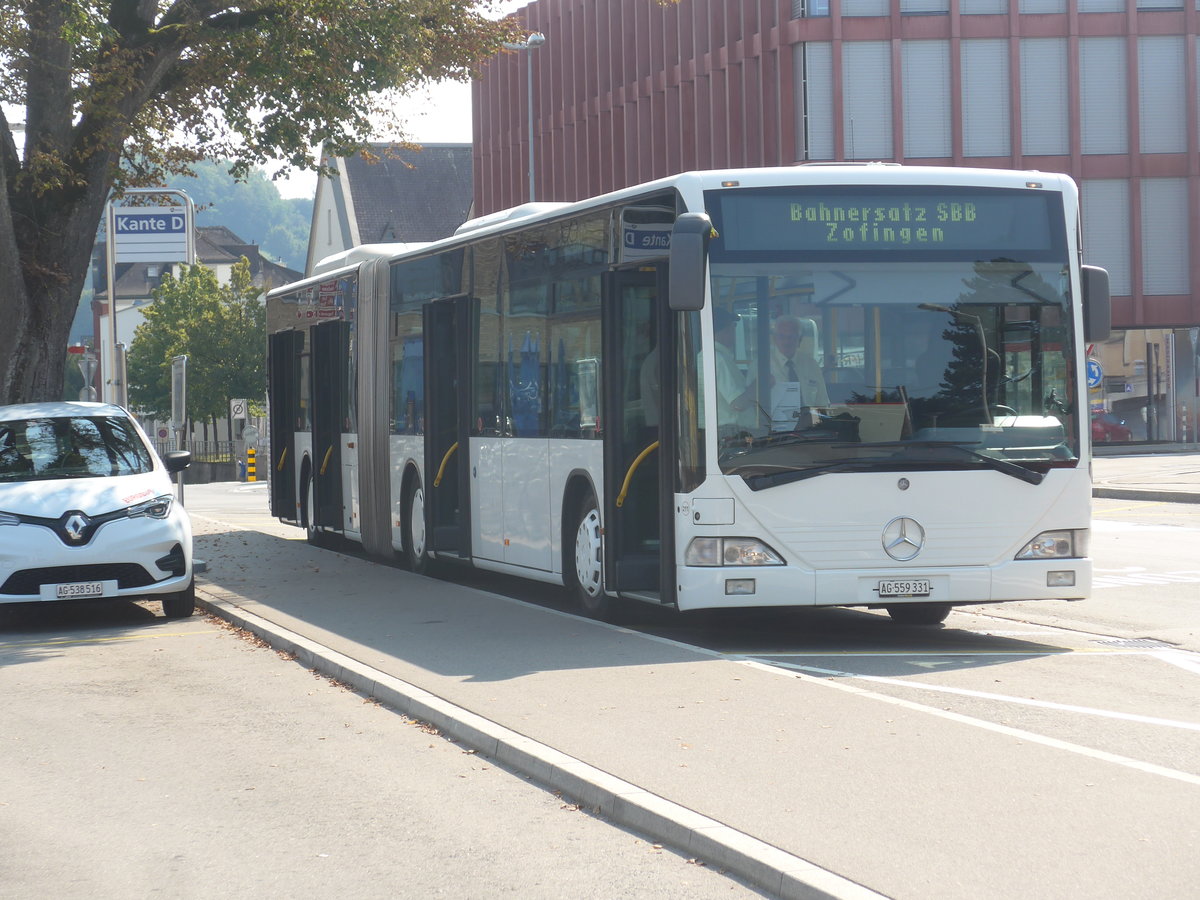 (220'741) - Interbus, Yverdon - Nr. 211/AG 559'331 - Mercedes (ex BVB Basel Nr. 792; ex VZO Grningen Nr. 24) am 13. September 2020 beim Bahnhof Lenzburg (Einsatz Eurobus)