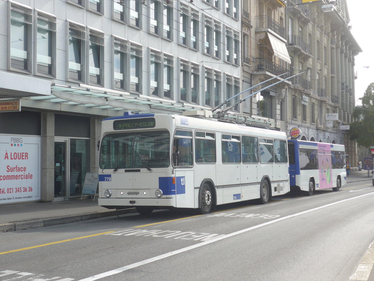 (221'078) - TL Lausanne - Nr. 778 - NAW/Lauber Trolleybus am 23. September 2020 in Lausanne, Bel-Air