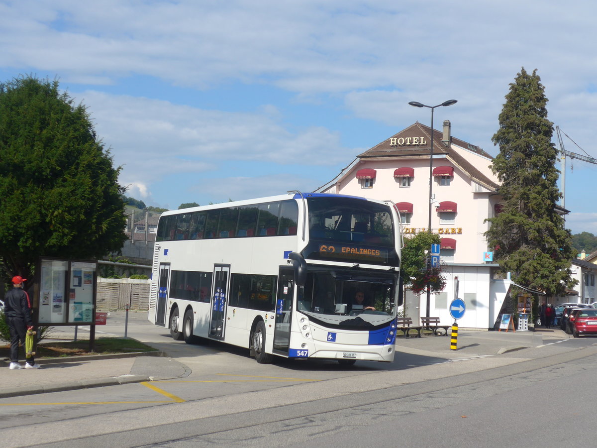 (221'111) - TL Lausanne - Nr. 547/VD 301'387 - Alexander Dennis am 23. September 2020 beim Bahnhof Moudon