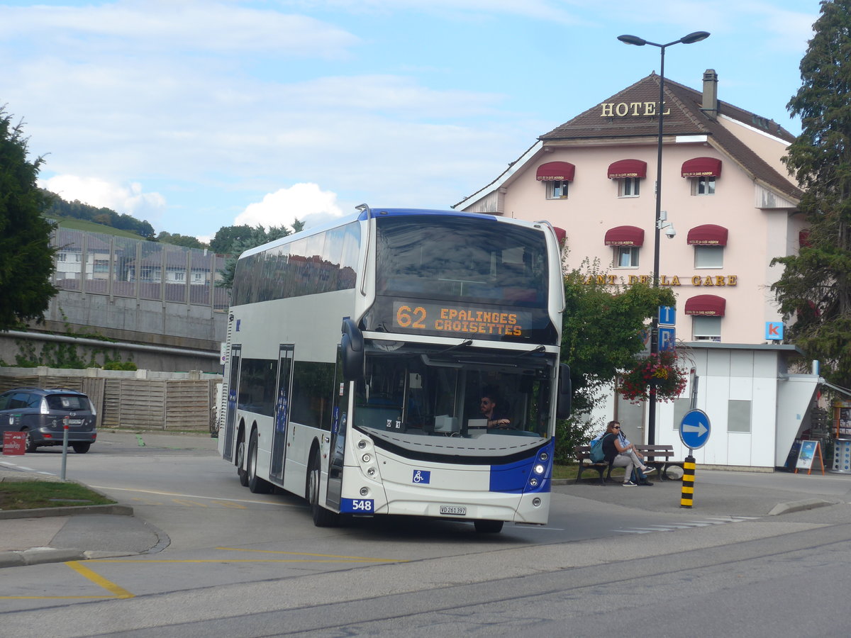 (221'133) - TL Lausanne - Nr. 548/VD 261'397 - Alexander Dennis am 23. September 2020 beim Bahnhof Moudon