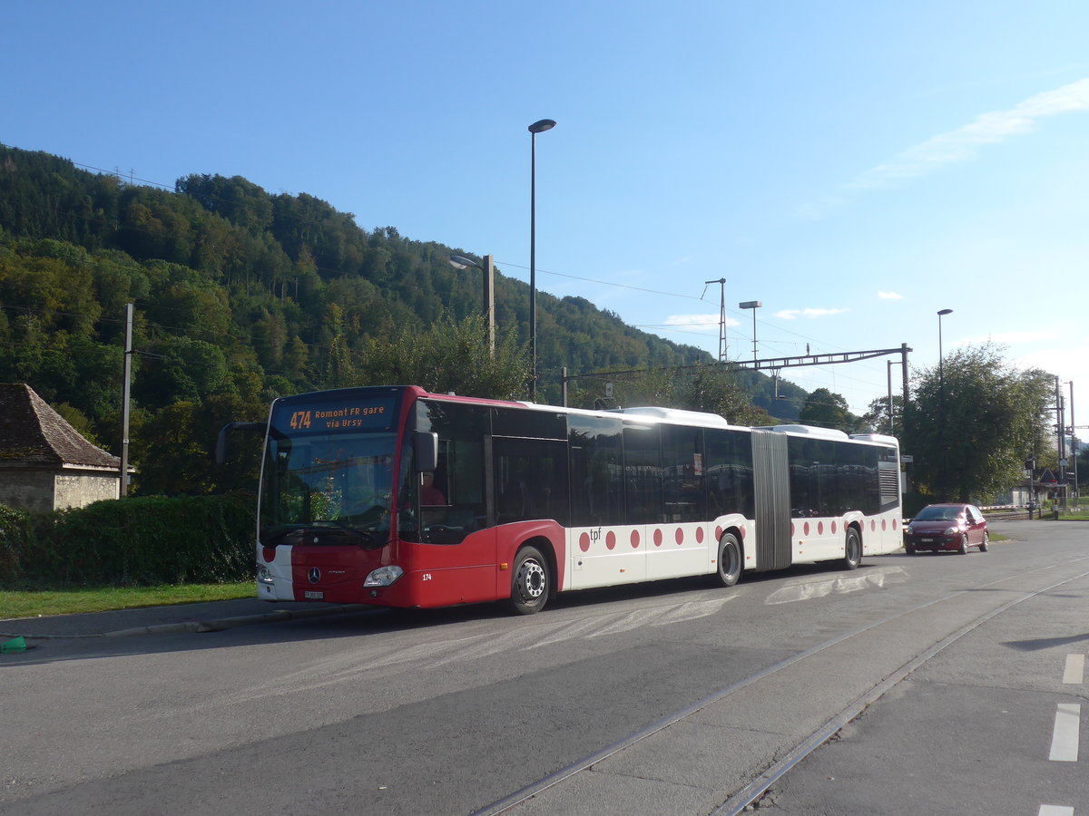 (221'141) - TPF Fribourg - Nr. 174/FR 300'329 - Mercedes am 23. September 2020 beim Bahnhof Moudon
