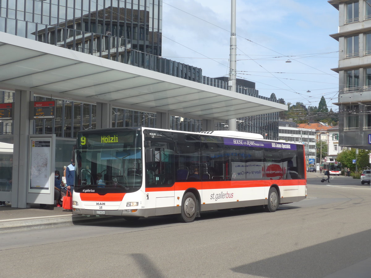 (221'240) - St. Gallerbus, St. Gallen - Nr. 260/SG 198'260 - MAN am 24. September 2020 beim Bahnhof St. Gallen