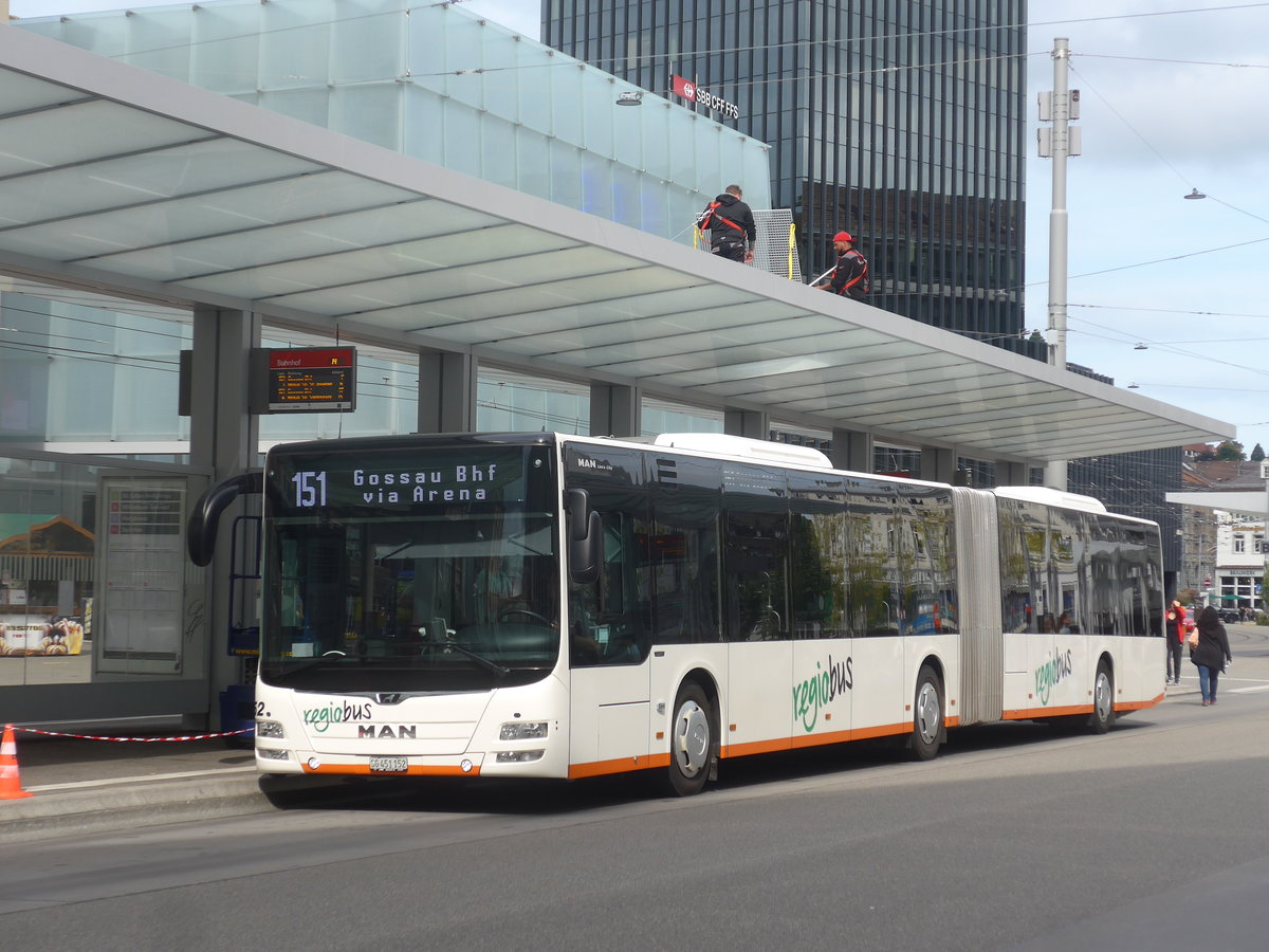(221'290) - Regiobus, Gossau - Nr. 52/SG 451'152 - MAN am 24. September 2020 beim Bahnhof St. Gallen