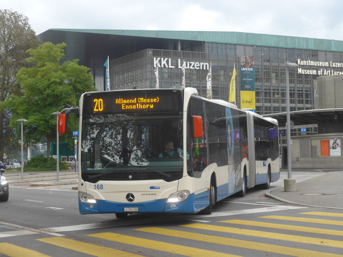 (221'378) - VBL Luzern - Nr. 168/LU 250'398 - Mercedes am 25. September 2020 beim Bahnhof Luzern