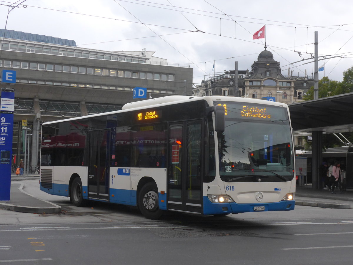 (221'395) - VBL Luzern - Nr. 618/LU 57'557 - Mercedes (ex Steiner, Messen) am 25. September 2020 beim Bahnhof Luzern