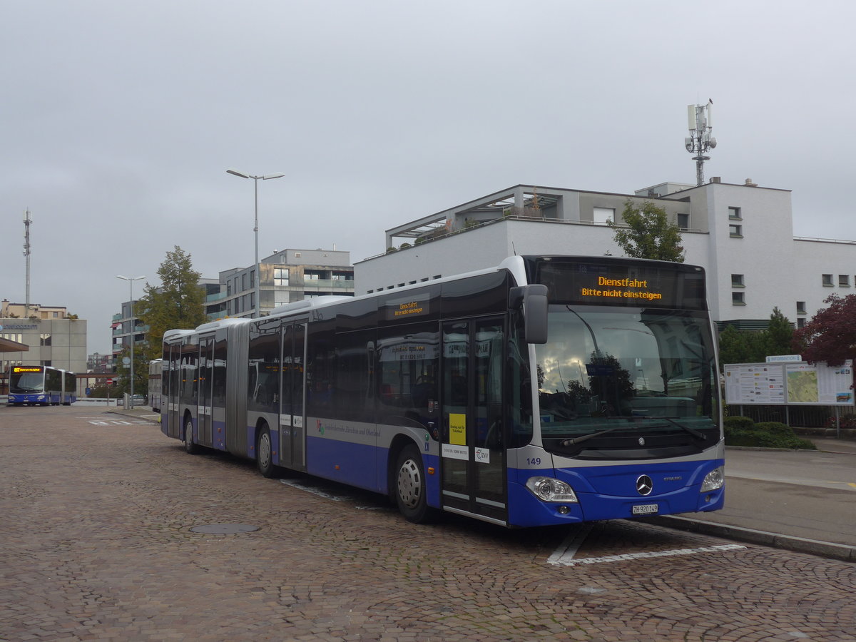 (221'774) - VZO Grningen - Nr. 149/ZH 920'149 - Mercedes am 12. Oktober 2020 beim Bahnhof Wetzikon