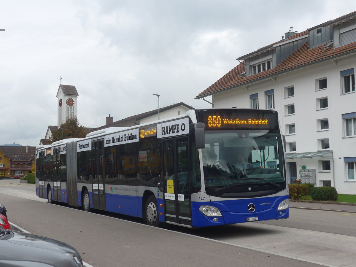 (221'871) - VZO Grningen - Nr. 127/ZH 532'127 - Mercedes am 12. Oktober 2020 beim Bahnhof Bauma
