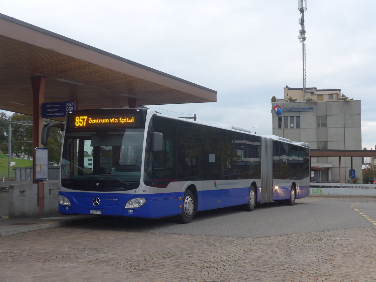 (221'898) - VZO Grningen - Nr. 130/ZH 621'130 - Mercedes am 12. Oktober 2020 beim Bahnhof Wetzikon