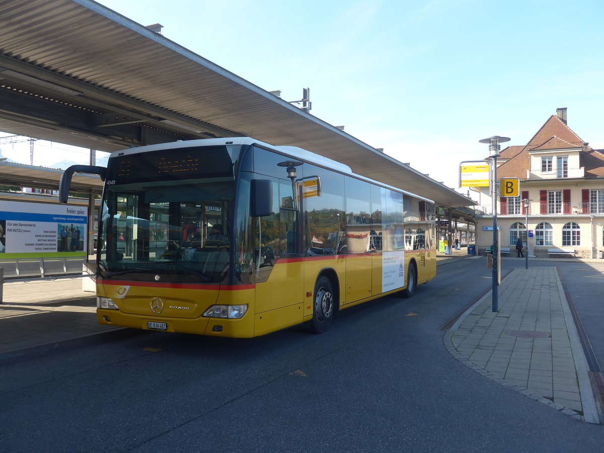 (222'103) - PostAuto Bern - BE 836'487 - Mercedes (ex Nr. 533; ex BE 653'387) am 19. Oktober 2020 beim Bahnhof Spiez