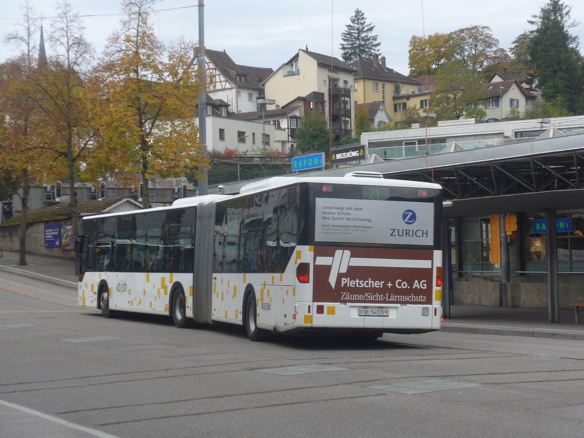 (222'184) - VBSH Schaffhausen - Nr. 15/SH 54'315 - Mercedes (ex SB Schaffhausen Nr. 15; ex SB Schaffhausen Nr. 1) am 21. Oktober 2020 beim Bahnhof Schaffhausen