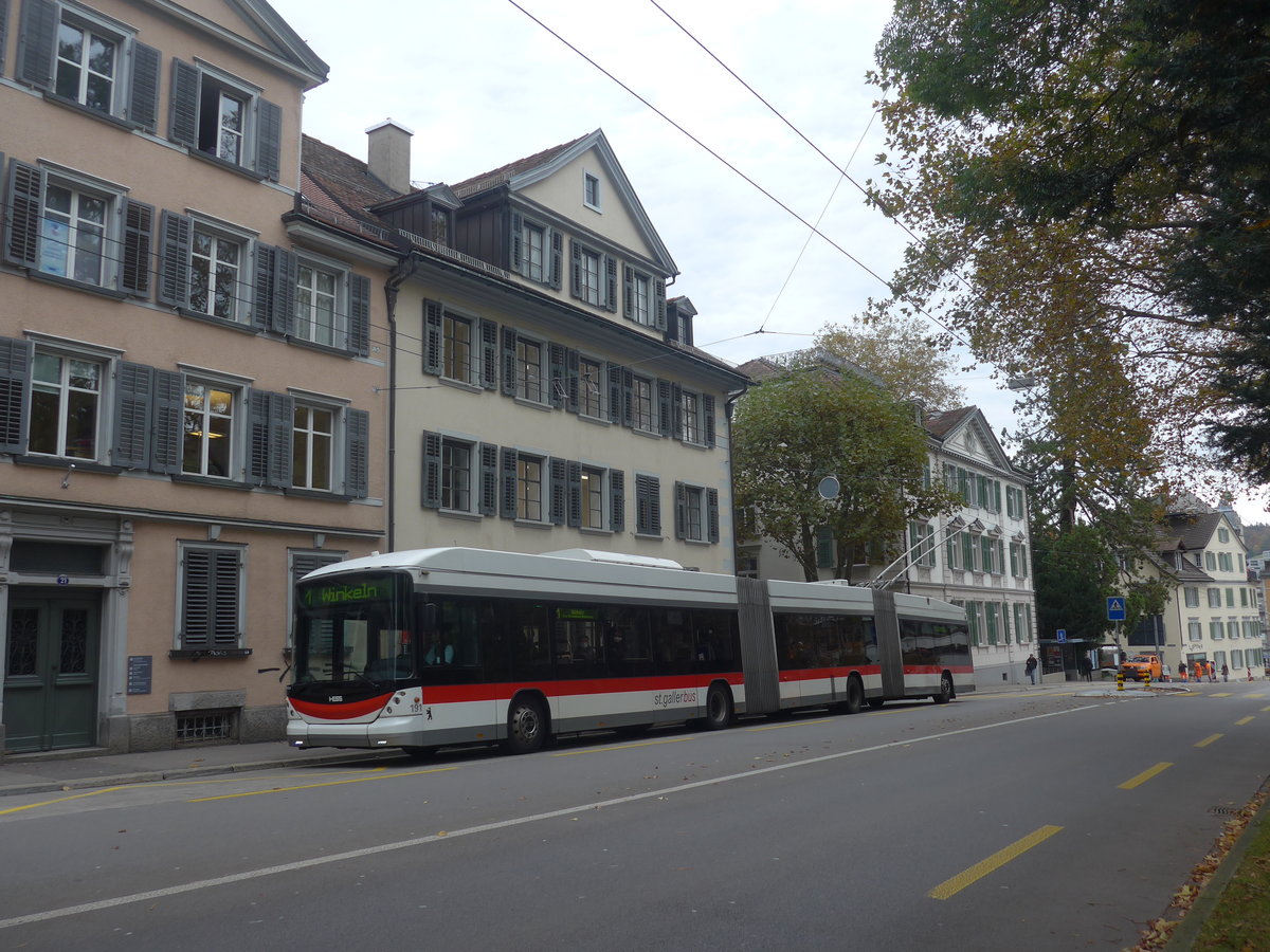 (222'313) - St. Gallerbus, St. Gallen - Nr. 191 - Hess/Hess Doppelgelenktrolleybus am 21. Oktober 2020 in St. Gallen, Theater