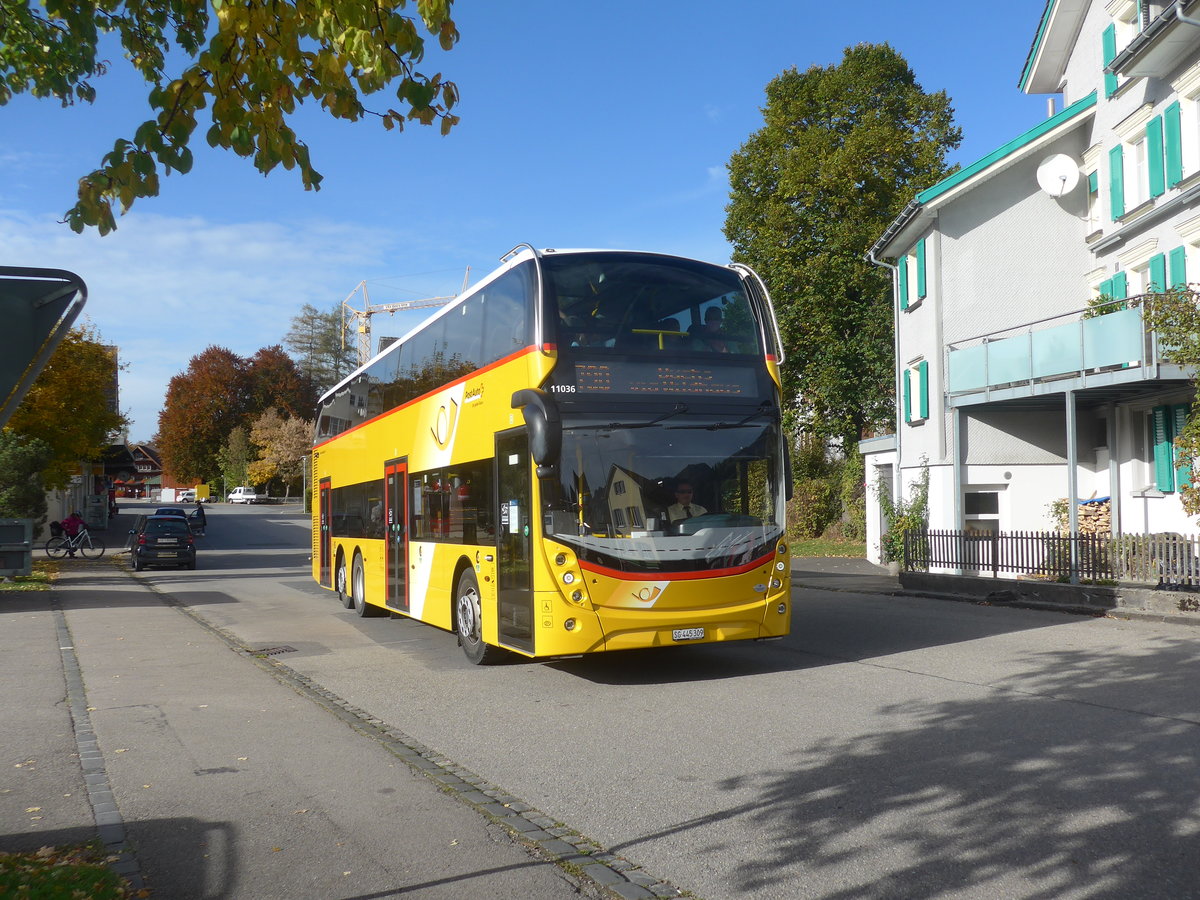 (222'452) - PostAuto Ostschweiz - SG 445'309 - Alexander Dennis am 22. Oktober 2020 beim Bahnhof Nesslau-Neu St. Johann