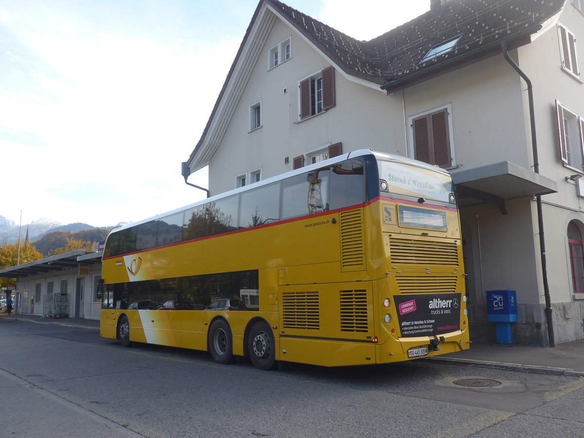 (222'455) - PostAuto Ostschweiz - SG 445'305 - Alexander Dennis (ex AR 45'267) am 22. Oktober 2020 beim Bahnhof Nesslau-Neu St. Johann