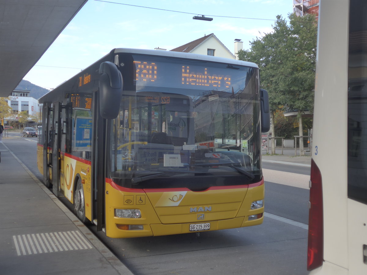 (222'469) - Postautobetriebe Unteres Toggenburg, Ganterschwil - SG 215'399 - MAN/Gppel am 22. Oktober 2020 beim Bahnhof Wattwil