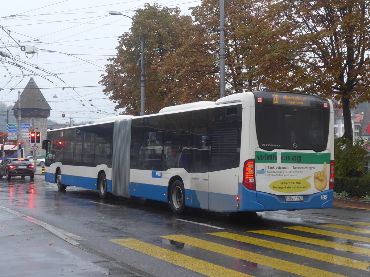(222'481) - VBL Luzern - Nr. 182/LU 241'195 - Mercedes am 23. Oktober 2020 beim Bahnhof Luzern
