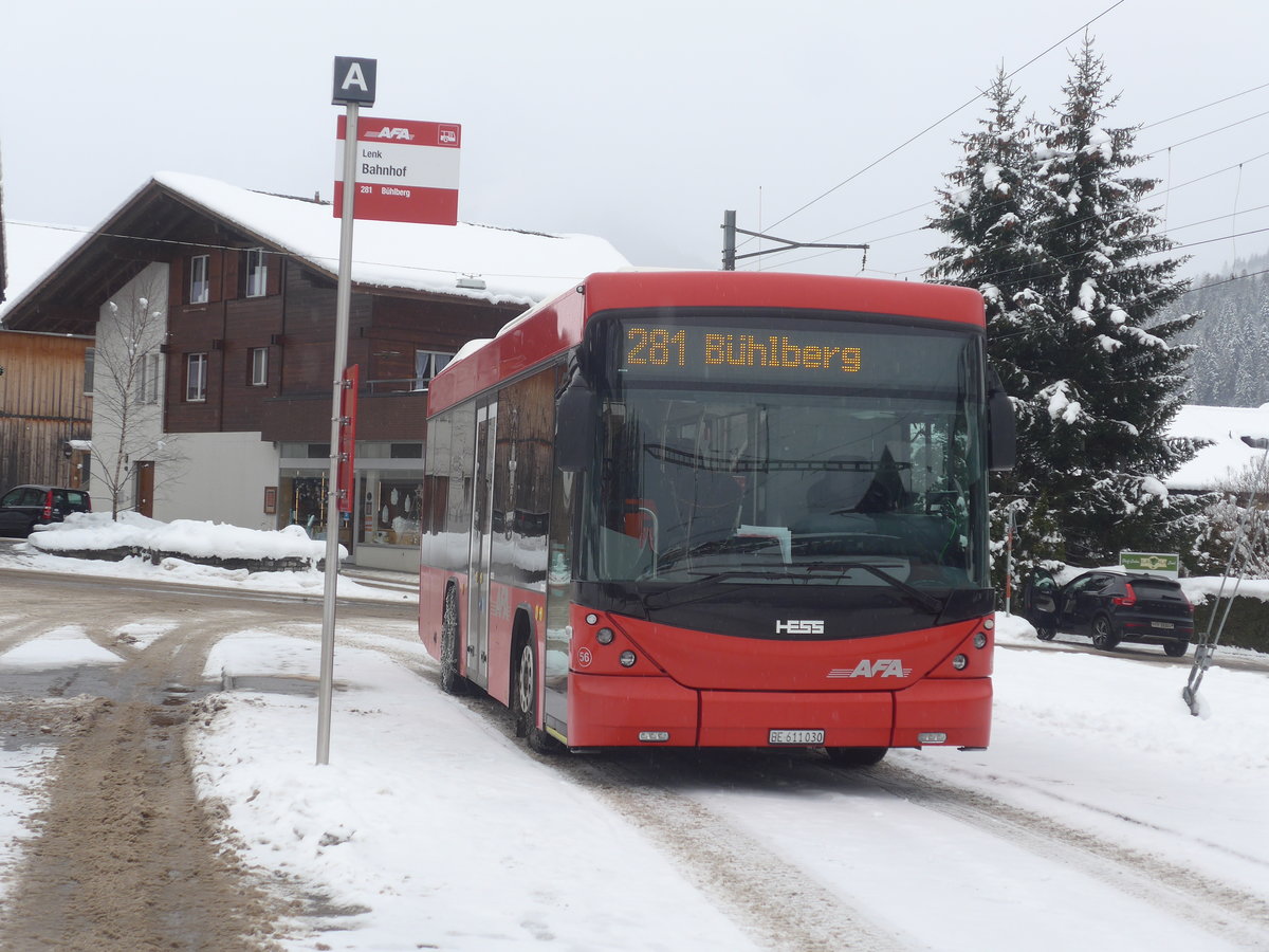 (222'989) - AFA Adelboden - Nr. 56/BE 611'030 - Scania/Hess am 12. Dezember 2020 beim Bahnhof Lenk